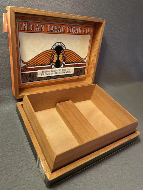 Indian Tabac Cigar Co Honduras Wooden Cigar Box Hinged Lid 8" X 6.25" X 2.5" EUC