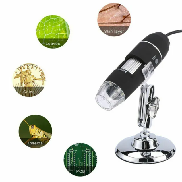 USB 1000X 8LED 2MP Digitalmikroskop Microskope Lupe Fach PC HD Kamera+Stand 3IN1