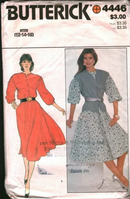 4446 Vintage Butterick Sewing Pattern Misses Loose Fitting Vest Dress Sew OOP