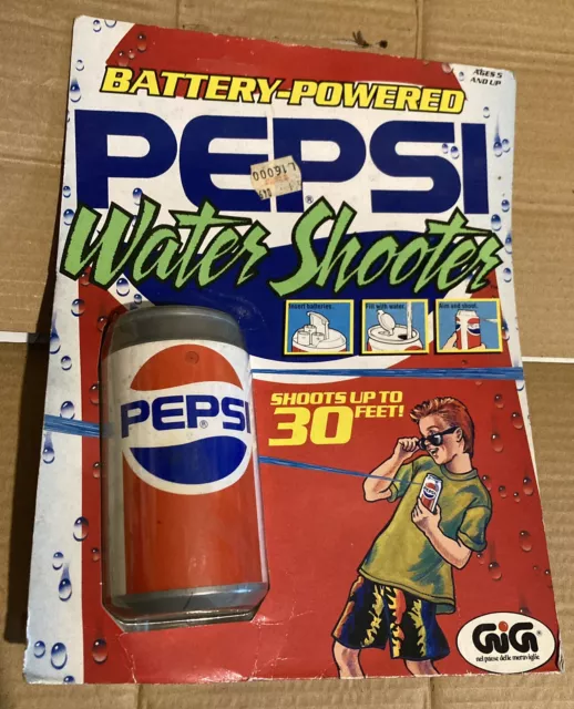 WATER SHOOTER PEPSI CAN BATTERY Powered OPERATED NEW VINTAGE GIG 1989 LARAMI MOC