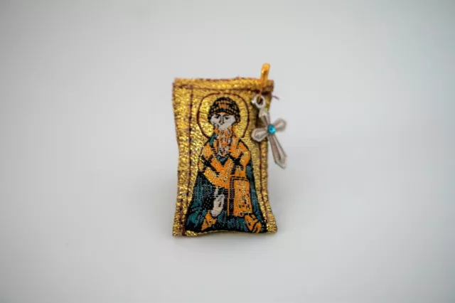 Orthodox christianity Amulet with Saint Spyridon FIlachto ,Filakto ,Filaxto