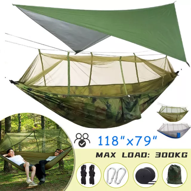 Portable Camping Hammock With Mosquito Net and Rain Fly Tarp Canopy For Hiking
