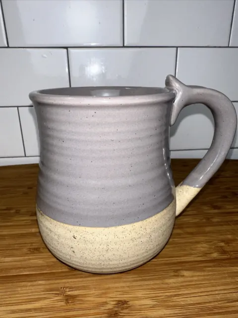 Glazed Two Tone Gray Tan Speckled Stoneware Large Coffee Mug Hand Thrown 22 Oz