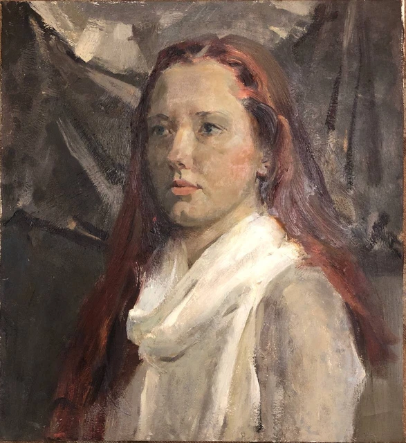 LARGE ORIGINAL CONTEMPORARY art oil painting portrait of a girl on ...