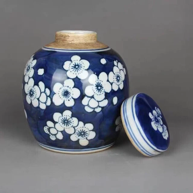 Exquisite Chinese Blue and white porcelain tea jar with plum blossom pattern
