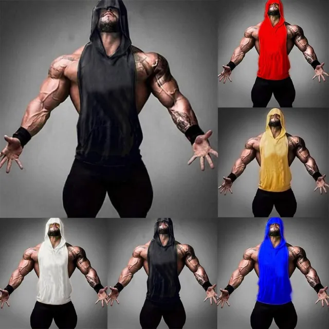 Men Muscle Hoodie Tank Top Sleeveless Vest Gym Workout Bodybuilding Hooded Shirt