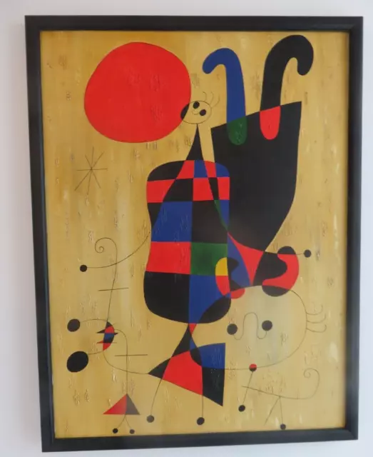 Joan Miro Bild Öl auf Leinwand Person mit Hund in der Sonne