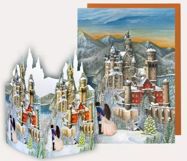 Tisch-Adventskalender Neuschwanstein mit Postkarte Bilder Brück & Sohn Meissen