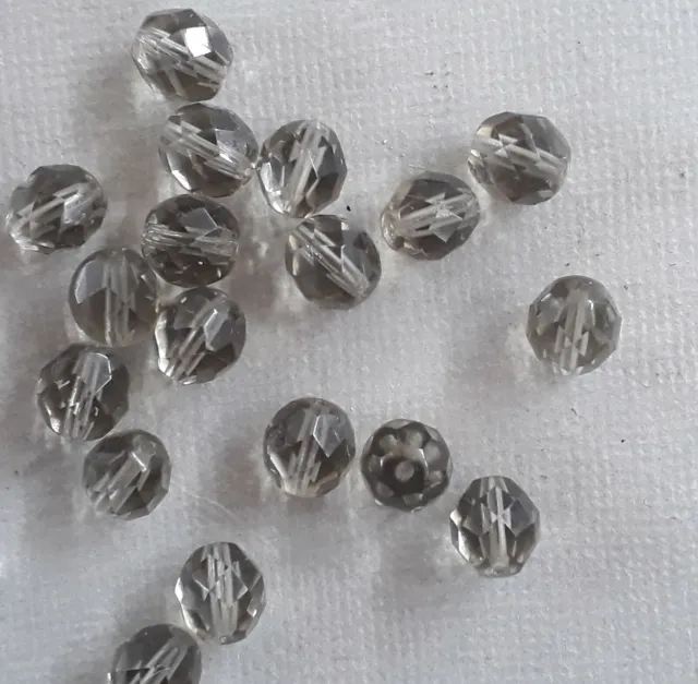 12 Czech fire polished smokey grey glass beads 8mm. Nice transparent beads!