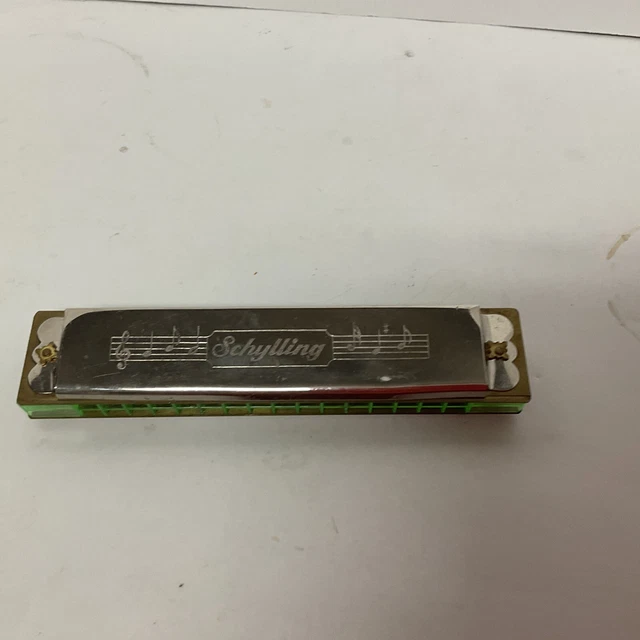 Vintage Schylling Classic 16 Hole Harmonica - Green Sides