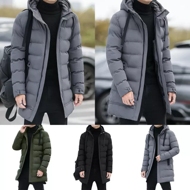Mens Puffer Jacket Parka Outwear Overcoat Coat Winter Long Thicken Hooded Solid