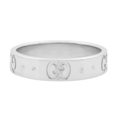 Gucci Icon GG Thin Band Ring 18K White Gold Size 4.5