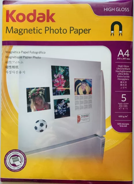 Kodak A4 Magnetic Paper 5 Sheets, 650gsm, High Gloss, Ultra Brilliant, New&Seal