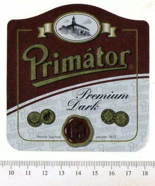 Czech Beer Label - Pivovar Nachod Brewery - Czech Rep. - Primator Premium Dark