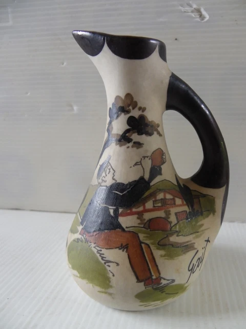 Ancien Grand Vase Pichet Vintage En Opaline De Couleur Bleue H 43,5 L