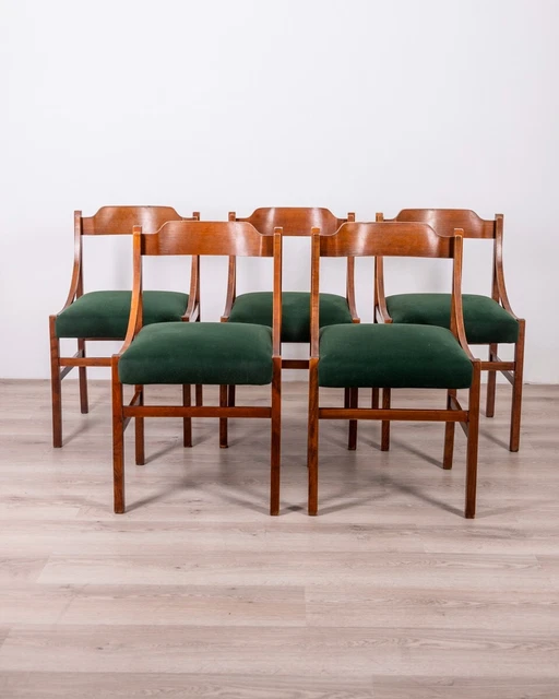 Set Di 5 Sedie Vintage Anni 60 In Legno E Velluto Design Italiano