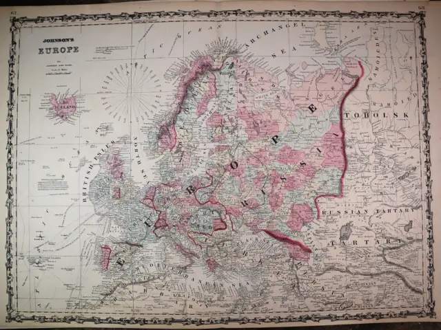 Authentic Antique 1863 Johnson Atlas Map ~ EUROPE ~ (XLG18x26) -#1456