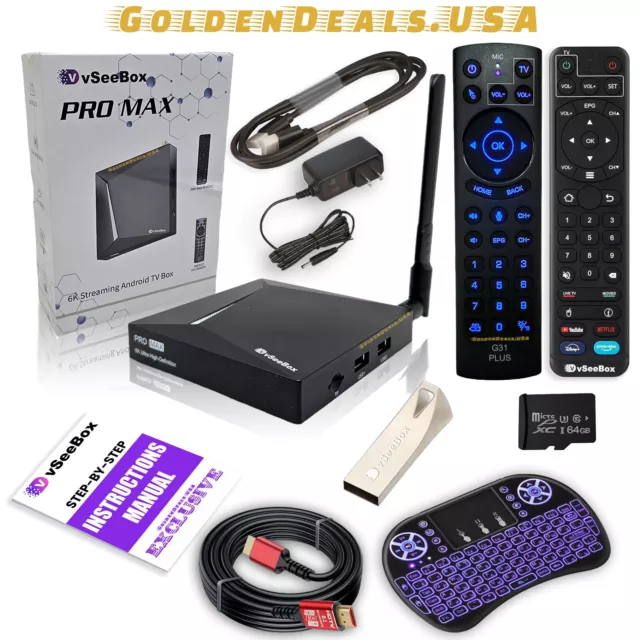 vSeeBox Pro Max Bundle 8K HDMI, 64GB Card, 64GB Drive, Keyboard - PRIORITY SHIP