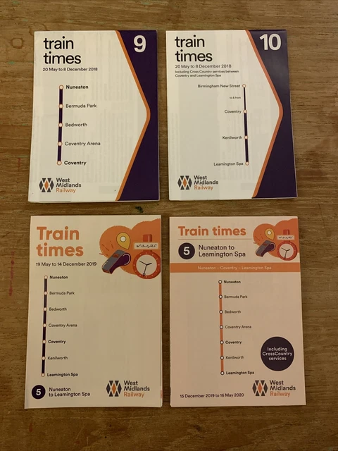 4 X WEST Midlands Rail Pocket Timetables For Kenilworth And Bedworth 4 X WEST Midlands Rail Pocket Timetables For Kenilworth And Bedworth