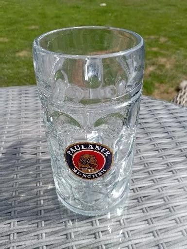 Paulaner München German Beer Stein 1 Litre 2 Pint Dimple Glass mancave Gift