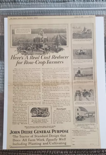 Vintage John Deere Tractor Advertisement 1930