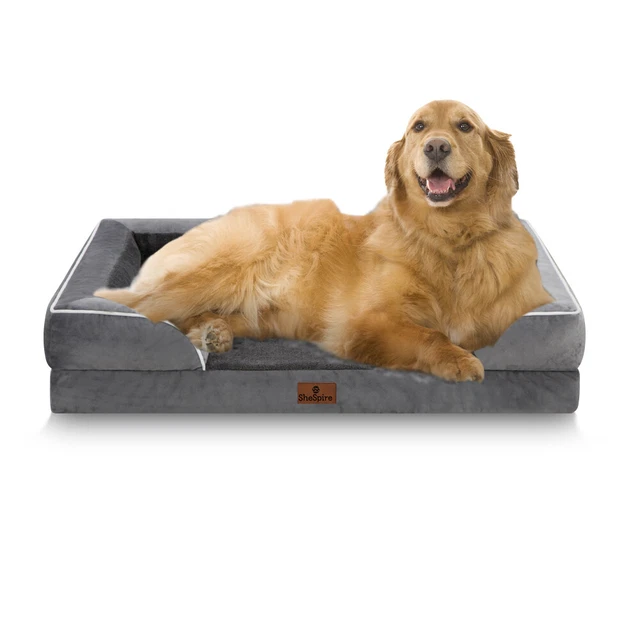 Dark Gray Waterproof Orthopedic Dog Bed Memory Foam Bolster Pet Sofa 36x27x8inch