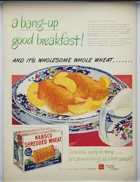 1959 Nabisco Shredded Wheat Bang Up Good Breakfast Vintage Color Print Ad