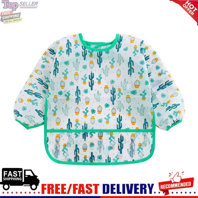 Baby Feeding Bibs Kids Waterproof Long Sleeve Coverall (4-6Years Cactus)