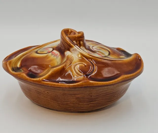 Maurice of California USA Pottery Brown Multi-colored Swirl Casserole Dish  Lid