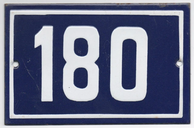Old blue French house number 180 door gate plate plaque enamel steel metal sign