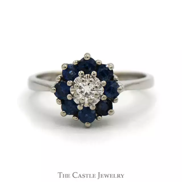 ROUND .10CT DIAMOND Ring with Sapphire Halo in 14k White Gold $399.00 ...