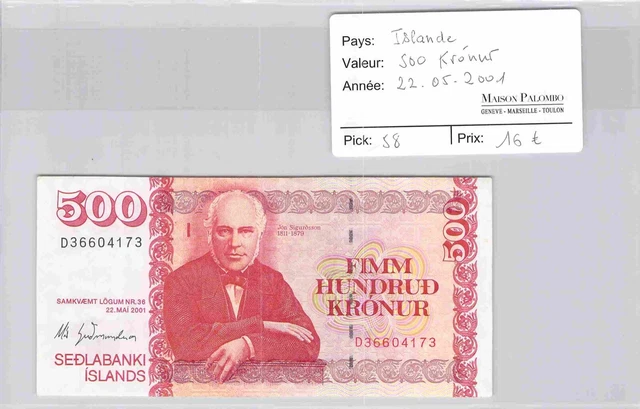 Ticket Iceland - 500 Kronur 22/05/2001 - Pick 58 - N° 173