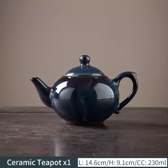 Blue Ceramic Teapot Rabbit Hair Glazed Chinese Tea Pot 230ml