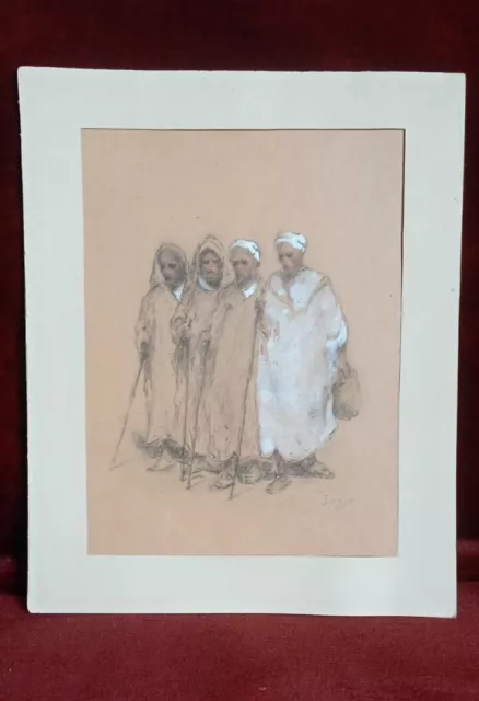 Maroc Orientaliste Dessin au Fusain Berbere/Bedouins Région de Salé  par Jorrot