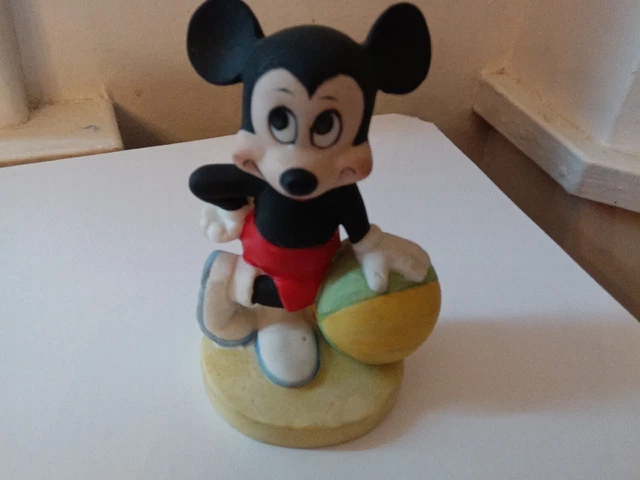 1980s Disney Mickey Mouse Ceramic Porcelain Figurine 3.5" Beach Ball Mickey A7