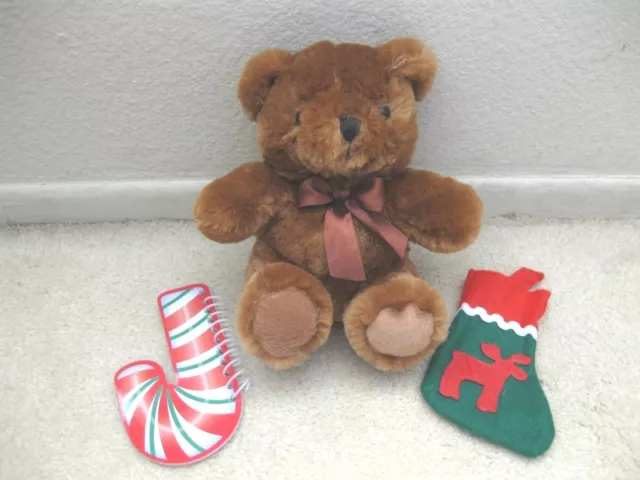 6" Plush Brown Bear With Spiral Notebook And Mini Holiday Stocking