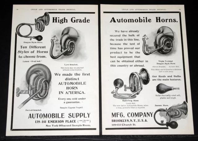 1906 Old Magazine Print Ad, Automobile Supply Mfg. High Grade Automobile Horns!