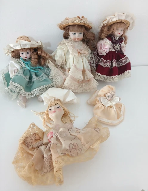Lotto 14 Bambole In Porcellana Ceramica Vintage Da Collezione, 15cm, Nuove