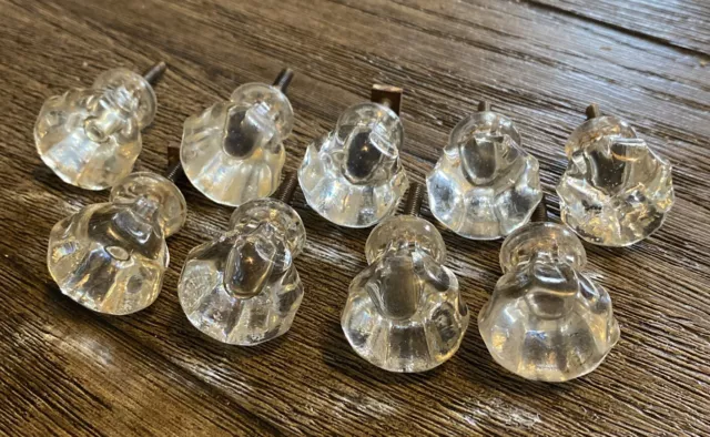 (H) VTG 10 Point Crystal Glass Cabinet Curio Drawer Furniture Knob, Lot Of 9