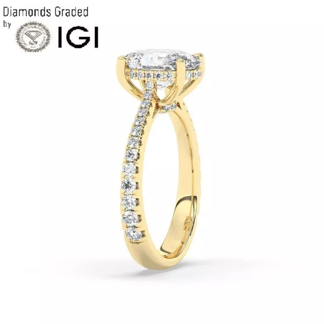 IGI, 2 CT Oval Cut Lab-Grown Diamond Hidden Halo Engagement Ring, 18K White Gold