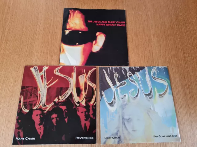 THE JESUS & MARY CHAIN  7" x3 - HAPPY WHEN IT RAINS, REVERENCE, FAR GONE AND OUT