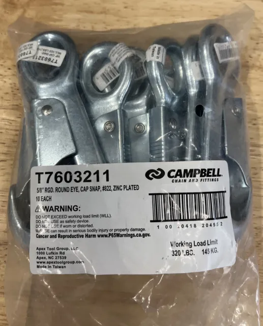 10 Pack of Campbell T7603211, 5/8" Rgd. Round Eye, Cap Snap, Zinc Plated