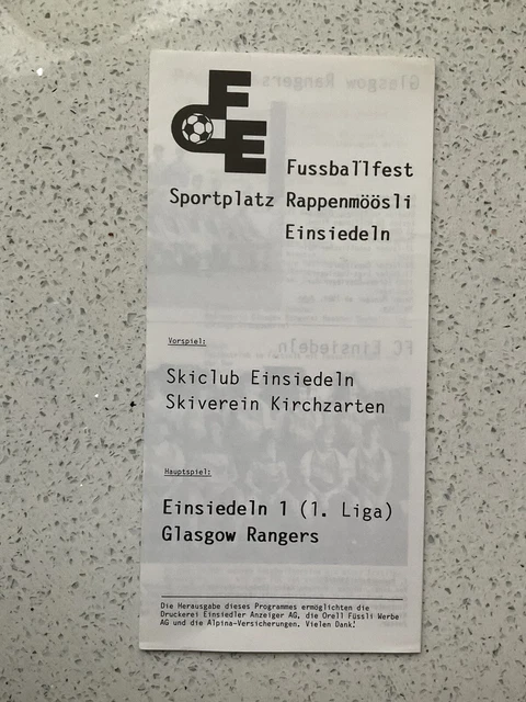 BEST PRICE- FC Einsiedeln v Glasgow Rangers 1984/5 Friendly - FREEPOST