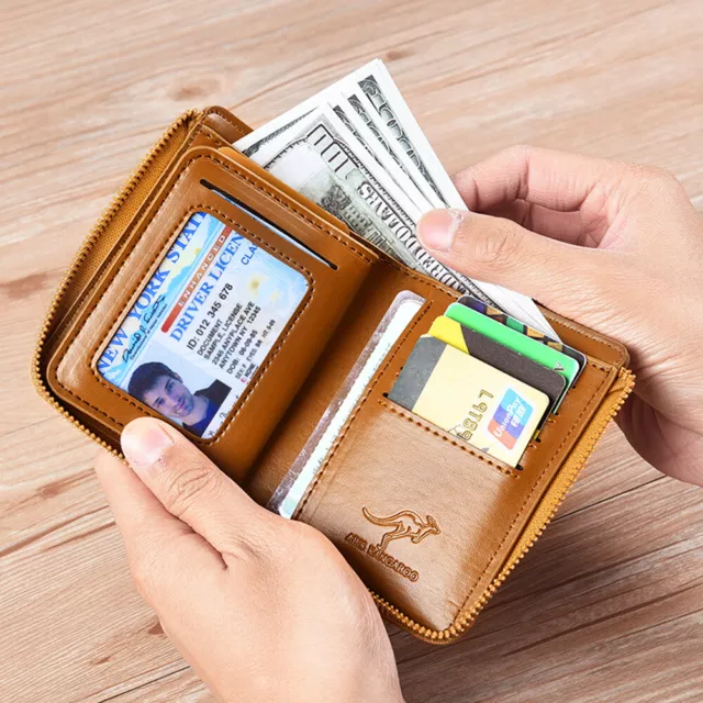 Mens RFID Blocking Leather Wallet Credit Card ID Holder Zipper Purse Waterproof 3