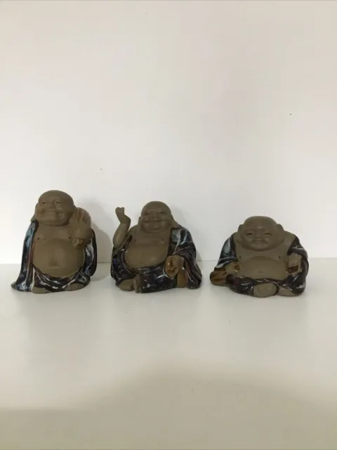 3 X 20th century vintage Chinese Shiwan stoneware buddha 5” statues Bundle