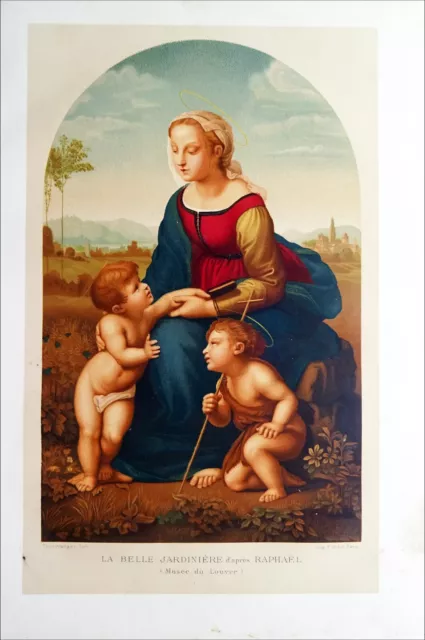 LA BELLE JARDINIÈRE - Chromolithographie du 19e  (de Raphaël - Raffaello Sanzio) 2