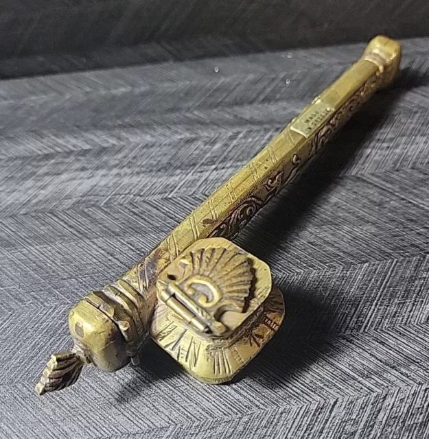 Vintage Brass Qalamdan Traveler Quill Pen Inkwell Persian Antique Greece