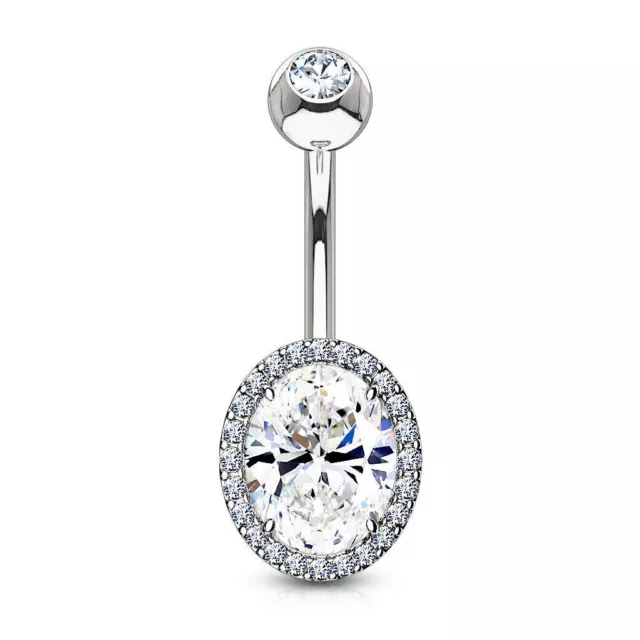 2CtOval Cut Moissanite Women's Belly Ring Piercing 14K White Gold Plated Silver