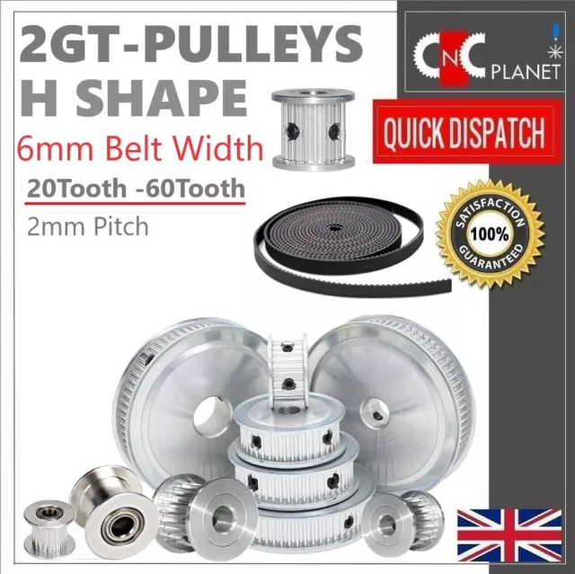 GT2 6mm Timing Belt Smooth Tooth Idler Drive Pulley 16 20 30 36 40 60 Bore 3 5 8