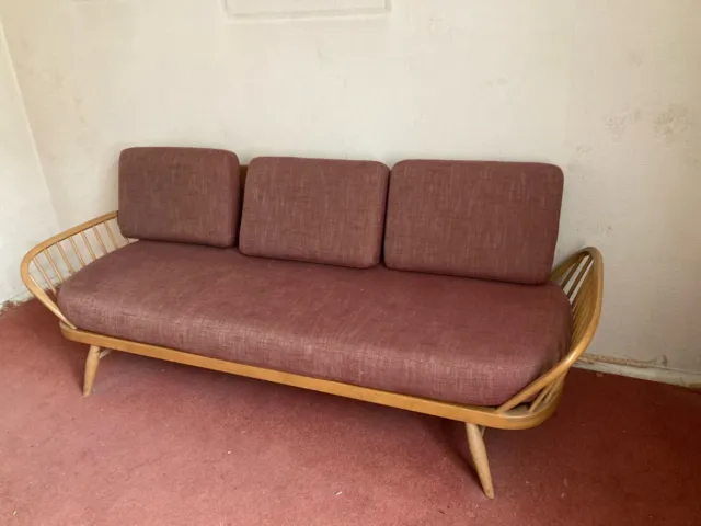 ercol studio couch / day bed, genuine mid century item, re-upholstered & webbed